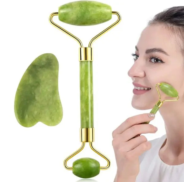 Flawless Jade Roller With Guasha (marble Stone) Stimulates Healthier Skin Malak Express